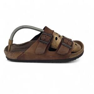 Birkenstock Arizona Brown Leather Slip On Sandals Men 7 Women 9 Distressed Cork